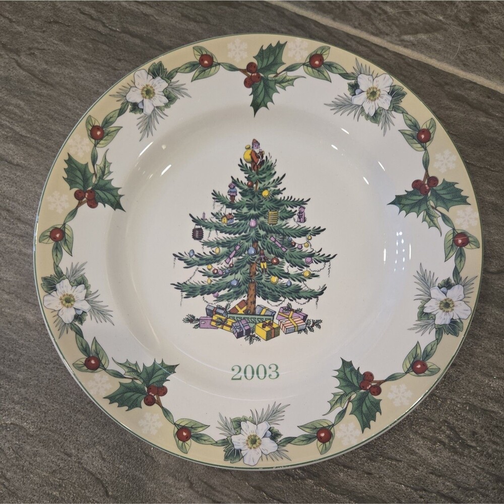 Spode Christmas Tree Annual Collector Plate 2003 Flowers Holly Berries England